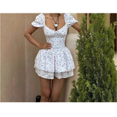 LIZAKOSHT - Summer French Sweet Wind Strap Waist Thin Cake Layer Bubble Sleeve Dress