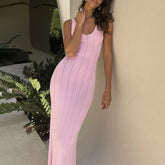 LIZAKOSHT - Knitted Elegant Women Long Backless Wrap Sexy Club Evening Party Dress Beach Party Summer Holiday Fashion Dress