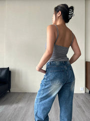 LIZAKOSHT  -  Women's Baggy Blue Jeans Vintage Korean Y2k Denim Trousers Harajuku 90s Aesthetic High Waist Cowboy Pants 2000s Trashy Clothes