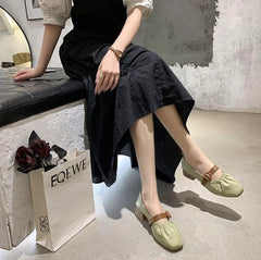 LIZAKOSHT - Shoes for Woman Green Office Women's Summer Footwear Gothic Mary Jane Square Heels with Medium Toe Moccasins Trend E 39 A L