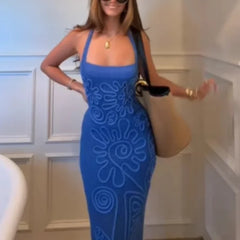 LIZAKOSHT - Elegant Vacation Style Solid color Knitted Patterns Dress Women Sleeveless Backless Slim Dresses 2025 New Lady Street Clothing 