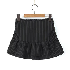 LIZAKOSHT - Y2K Cool Girls Drawstring Striped Mini Skirts Women Sexy Low Waist Lace Trim Summer Skirts