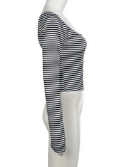LIZAKOSHT - Casual Basic Striped T Shirt Autumn Winter Square Collar Long Sleeve Tees Women 2024 Fashion Streetwear Underwear Lady