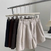 LIZAKOSHT - Summer High-Waist Vintage Linen Shorts Women's Versatile Slimming