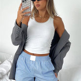 LIZAKOSHT - Y2K Striped Loose orts Women's Faion Casual Pants 2000s Sle High Waist Wide Leg Summer Wear Comfortable Breathable