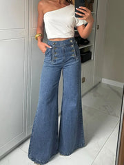 LIZAKOSHT  -  Fashion Women's Jeans Button Baggy Denim Jeans Pants High Waist Casual Classic Blue Wide Leg Trouser Female Y2K Punk