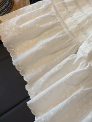 LIZAKOSHT - Summer Korean Solid Casual Loose A-LINE Flower Embroidery White Patchwork Ruffles Skirts