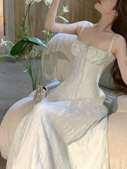 LIZAKOSHT - Elegant Spaghetti Strap Women Dress Summer Square Collar Evening Party Female Clothing Fashion Bandage Vintage A-line Dresses