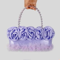 LIZAKOSHT - Trendy Designer Stain Flower Evening Handbags and Purses New Feather Fur Wedding Clutch Pearl Handle Totes High Quality