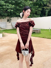 LIZAKOSHT - Summer Off Shoulder Elegant Sexy Lace-up Evening Dresses Women Fashion Solid Slim Prom Party Dress Vestido Feminino Robe Femme