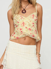 LIZAKOSHT - Bodycon Sexy Backless Camisole Floral Print Sleeveless Retro Summer Cropped Tops Elastic Hottie Women's Clothing