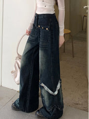 LIZAKOSHT  -  Women's Blue Baggy Jeans Aesthetic Vintage Oversize Cowboy Pants Harajuku Straight Denim Trousers Y2k 2000s Trashy Clothes