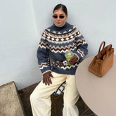 LIZAKOSHT - Printed Knitted Pullover Sweater Women Turtleneck Long Sleeves Loose Sweaters All-match Early Spring New Ladies Knitwear