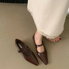 LIZAKOSHT - Spring New Brand Women Flat Shoes Fashion Round Toe Sahllow Elegant Baot Shoes Soft Flat Heel Mary Jane Shoes New Woman