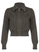 LIZAKOSHT  -  Vintage Cropped Jackets for Women Harajuku Slim Fit Lapel Zipper Coat Y2K Streetwear Long Sleeve Autumn Outerwear New