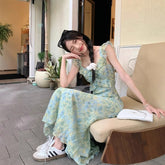 LIZAKOSHT - Women's French Style Floral Spaghetti Strap Maxi Dress Beach Vacation Dress