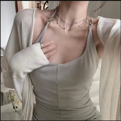 LIZAKOSHT - Knitted Neck-mounted Long Dresses for Women Autumn New Elegant Fashions Slim Sleeveless Dress Evening Party Female Clothing