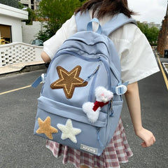LIZAKOSHT  -  Korean Cute Star Patchwork Sweet Girl Backpacks 2023 Preppy Fashion All Match Student Schoolbag High-capacity Casual Travel Bag
