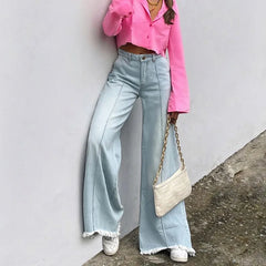 LIZAKOSHT - Wide Leg Jeans High Waisted Loose Light Denim Blue Bodyfriend Jeans Woman Long Pants Casual Fashion Streetwear Missnight