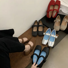 LIZAKOSHT - Autumn Flats Shoes Women Casual Ballet Fashion Square Toe Shallow Mary Jane Soft Sole Ballerina Casual Loafers Sliver Mujer