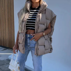 LIZAKOSHT - Fashion High Street Commuting Cotton Coat Winter Fluffy Warm Vest Down Jacket Lady Casual Stand Collar Sleeveless Zipper Outwear