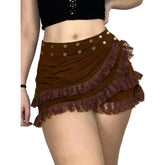 LIZAKOSHT - New Vintage Cottagecore Skirt Women Streetwear Pastel Y2k Retro Gothic Lace Patchwork Rivets High Wais Aesthetic Rave Skirt