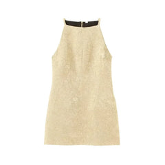 LIZAKOSHT - New Fashion Party Sexy Dress Summer Golden Mini Bodycon Dress Women Elegant Lady Dress Sleeveless Short