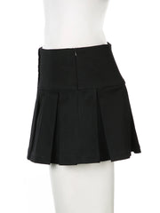 LIZAKOSHT - Casual Solid A-Line Pleated Skirt Basic Slim Low-Waisted Super Mini Skirts Women Summer Fashion Streetwear Ladies