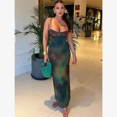 LIZAKOSHT - Open Back Slim Fit Strap Dress Street Style High Waist Long Skirt without Sleeve Spring Summer Autumn Seasonal Use