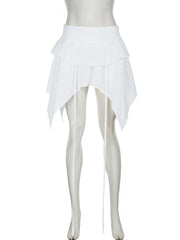 LIZAKOSHT - Lrregular Ruffle Lace Patchwork Mini Skirt Women y2k Streetwear Vintage Korean Casual White Tiered Layer Skirt Boho