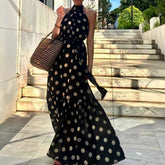 LIZAKOSHT - 2026 Summer Beach Wind Polka Dot Printed Fashion Dress Sleeveless Slim Fit Fashion Temperament Long Dress