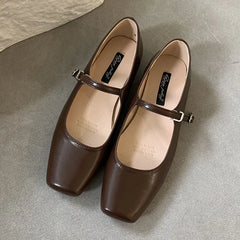 LIZAKOSHT - Summer Brown New Brand Women Flats Fashion Square Toe Shallow Mary Jane Shoes Soft Casual Ballet Shoes Slingback Shoes