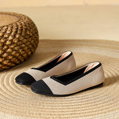LIZAKOSHT  -  Women Spring Summer Comfort Fashion Knitting Fly Line Flat Shoes Luxury Shallow Mouth Square Toe Soft Sole Single Shoes