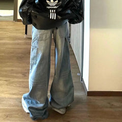 LIZAKOSHT  -  Casual Straight Leg High Waist Jeans Loose Fashion Wide Leg Denim Trousers New Women Y2k Clothing Street Vintage Denim Pant