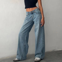 LIZAKOSHT  -  Women Y2K Wide Leg Denim Pants Baggy Low Waist Boyfriend Jeans Casual Vintage Loose Fit Jeans Trousers Cyber Grunge Streetwear