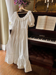 LIZAKOSHT - Retro Women's Nightdress Pajamas Nighty Lace-up Short Sleeve Sleepdress Nightgown Palace Style Night Wear for Women Sleepwear