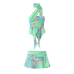 LIZAKOSHT - Women Waistband Ruched Frisky Ruffle Chiffon Slit Mini Skirt