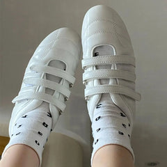 LIZAKOSHT - Brand Designer Comfy Walking Cream Flat Sneakers Fashion Leisure Silver Casual Shoes Women Flats Chic Black Hook&Loop Mary Janes