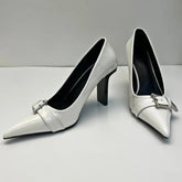 LIZAKOSHT - Patent Leather Sexy High Heels Women Metal Buckle Pointed Designer Pumps Female Fall Fashions Elegant Office Women Shoes