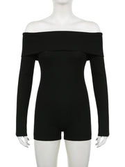 LIZAKOSHT - Elegant Fashion Casual Solid Playsuits Slim Slash Neck Long Sleeve Rompers Women Autumn Spring Streetwear Ladies