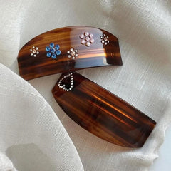 LIZAKOSHT - Simple Retro Amber Acetate Heart-shaped Flower Colored Rhinestone New Design Hairclips Korean Hairpin Woman Headwear
