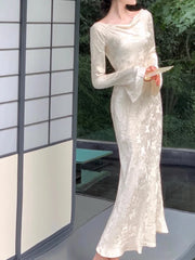 LIZAKOSHT - Long Dress Women Elegant Slim Dresses Spring Fashion Long Sleeve Dress Ladies Casual Gown Party Evening Dress Vestidos De Mujer