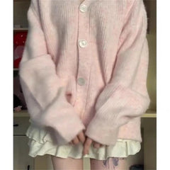 LIZAKOSHT - V-neck Cardigan Women Pure Knitted Sweet Princess Fashion Soft Loose Korean Style Girls Autumn Students Collage New Coats