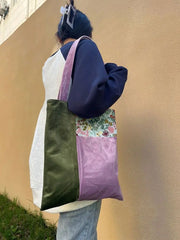 LIZAKOSHT - Flower Patchwork Velvet Vintage Casual Handbag Tote Bags Women Commute Shoulder Bag