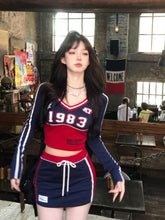 LIZAKOSHT - Y2k Aesthetic Streetwear T Shirts Women American Retro Sexy Coquette Striped Patchwork Slim Tees Tops E-girl Autumn