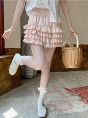 LIZAKOSHT - Pink Japanese Lolita Kawaii Skirts Women Lace Korean Style Sweet Cake Skirt Female Black Elastic Skinny Princess Cute Skirt