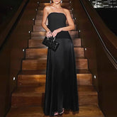 LIZAKOSHT  -  Spring/Summer Fashion Sexy Temperament Strapless Dress Slimming Splicing Black Strapless Evening Party Gowns Lady Clubwear