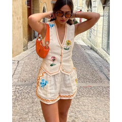 LIZAKOSHT - New Chic Sleeveless Printed Vest Casual Loose Holiday Two-piece Set for Women