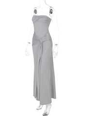 LIZAKOSHT - New Product Temperament Intellectual Wrinkle Off Shoulder Design Sense Hanging Belt Waist for Slimming and Skincare Dress