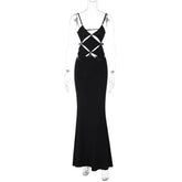 LIZAKOSHT - Hollow Out Sexy Evening Party Club Maxi Dress Outfits Women Bodycon Elegant Backless Sleeveless V Neck Summer Clothes Vestido